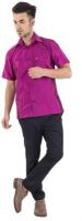 Warrior Men's Self Design Casual Pink Shirt