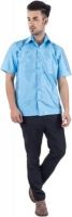 Warrior Men's Self Design Casual Blue Shirt