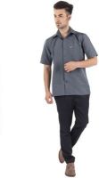 Warrior Men's Self Design Casual Grey Shirt