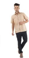 Warrior Men's Self Design Casual Beige Shirt