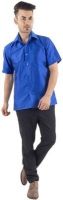 Warrior Men's Self Design Casual Dark Blue Shirt