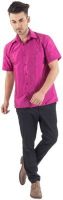 Warrior Men's Self Design Casual Pink Shirt