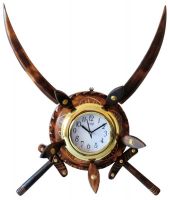 clickflip wooden wall clock designed with patels and sword
