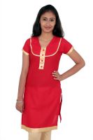 Aadit Casual Solid Women's Kurti(Red)