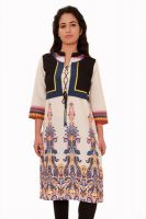 Adesa Casual Printed Women's Kurti(Brown, Blue)