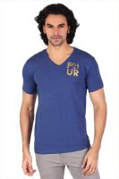Anger Beast Printed Men's V-neck Blue T-Shirt