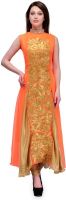 Assemblage Casual Self Design Women's Kurti(Gold, Orange)