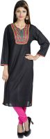 Auraori Casual Embroidered Women's Kurti(Black)