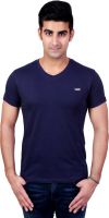 Bridge Solid Men's V-neck Blue T-Shirt