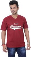 British Terminal Self Design Men's V-neck Maroon T-Shirt