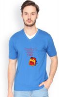 Campus Sutra Solid Men's V-neck Blue T-Shirt