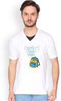 Campus Sutra Solid Men's V-neck White T-Shirt