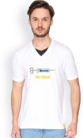 Campus Sutra Solid Men's V-neck White T-Shirt