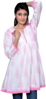 Chidiyadesigns Printed Women's A-line Kurta(Pink, White)