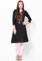 Entropy Black Embroidered Kurtis