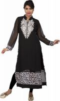 Ishin Designer Studio Party Printed Women's Kurti(Black)