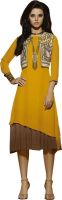 Khushali Party, Festive Self Design, Embroidered Women's Kurti(Yellow, Brown)