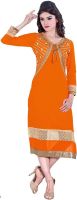 Khushali Party Self Design, Embroidered, Embellished Women's Kurti(Orange)