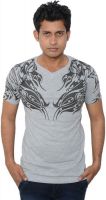 Lampara Printed Men's V-neck Grey T-Shirt