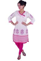 Maya Antiques Printed Women's Straight Kurta(White, Pink)