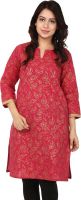 Nandhika Casual Printed Women's Kurti(Red, Gold)