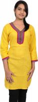 O' My Lady Casual Solid Women's Kurti(Yellow)