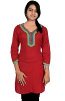 O' My Lady Casual Solid Women's Kurti(Red)