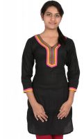 O' My Lady Casual Solid Women's Kurti(Black)