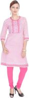 Prakruti Casual Printed Women's Kurti(Pink, White)