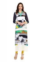 Raindrops Casual Printed Women's Kurti(Dark Blue)