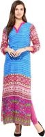 Raindrops Casual Printed Women's Kurti(Blue)