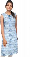 Rolling Ink Printed Women's Straight Kurta(Blue)