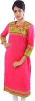Shopping World Casual Embroidered Women's Kurti(Pink)
