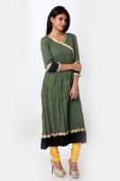 Span Casual Printed Women's Kurti(Green)