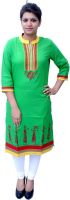 Veera Designers Casual, Formal, Party Embroidered, Embellished Women's Kurti(Green)