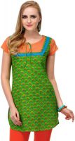Yepme Casual Self Design Women's Kurti(Orange, Green)