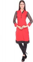 Zadine Casual Solid, Self Design Women's Kurti(Red, Black)