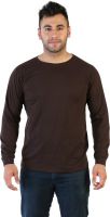Acomharc Solid Men's Round Neck Brown T-Shirt