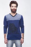 Avoir Envie Printed Men's V-neck Blue T-Shirt