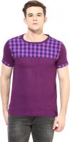 Benoit Checkered Men's Round Neck Purple T-Shirt