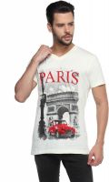 Black Wing Graphic Print Men's V-neck White T-Shirt