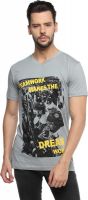 Black Wing Graphic Print Men's V-neck Grey T-Shirt Black Wing Graphic Print Men's V-neck Grey T-Shirt