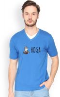 Campus Sutra Solid Men's V-neck Blue T-Shirt