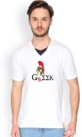 Campus Sutra Solid Men's V-neck White T-Shirt