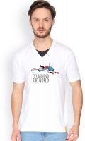 Campus Sutra Solid Men's V-neck White T-Shirt