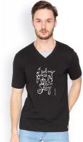 Campus Sutra Solid Men's V-neck Black T-Shirt