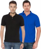 Concepts Solid Men's Polo Neck Black, Blue T-Shirt(Pack of 2)