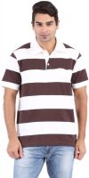 Furore Striped Men's Polo Neck White, Brown T-Shirt