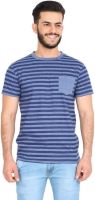 GOFLAUNT Striped Men's Round Neck Dark Blue T-Shirt