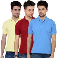 Grand Bear Solid Men's Polo Neck Yellow, Blue, Maroon T-Shirt(Pack of 3)